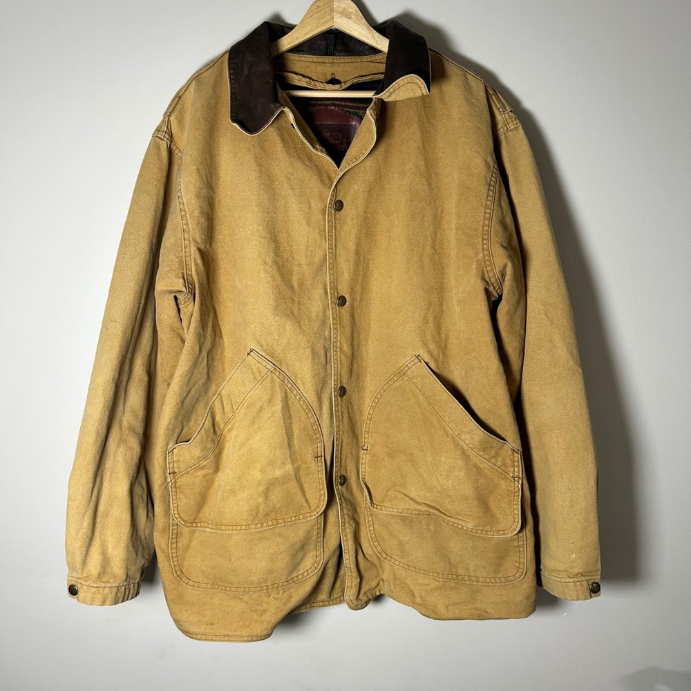Vintage Woolrich Barn Chore Jacket Mens Large Aztec Wool Lining Leather Collar